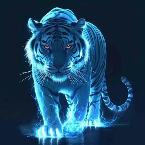Diamond Painting 5D Tigre Lumineux, Kit Complet DIY Broderie Diamant Animaux, Peinture Art Strass Animaux Fantastiques, Kit de Peinture Diamant pour Adultes et...