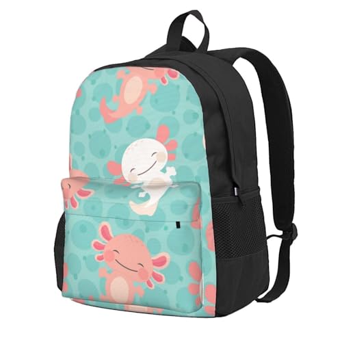 Sac à dos Kawaii axolotl avec compartiment PC 15 pouces pour l'école et le collège