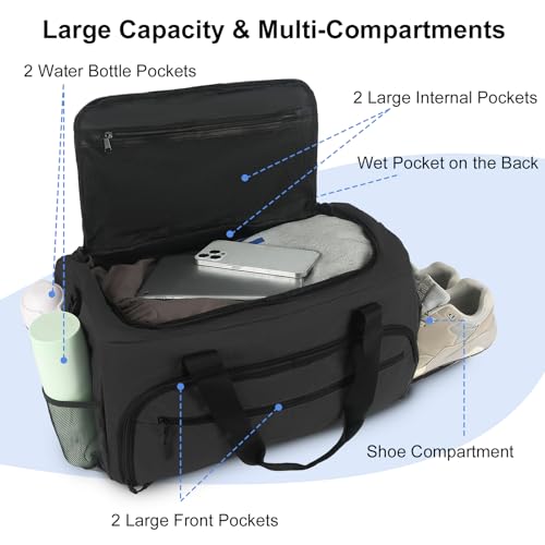 Image of Gym Bag for Men Women, Sports Duffle Bag with Wet Pocket & Shoes Compartment, Water Resistant Overnight Weekender Bag Duffel Bag
