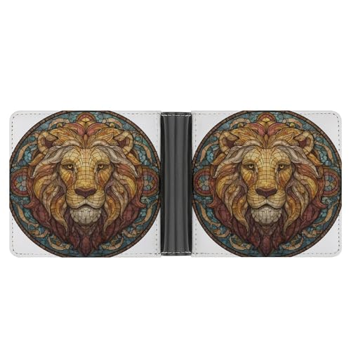 Stained Glass Cool Lion Head Soft PU Leather Bifold Wallet, Coin Purse Credit Pass Case, Durable Card-Holder Slim Billfold for Men Woman Money Storage3