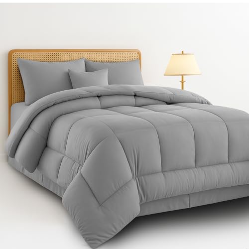 LUX Décor 5pc King Comforter Set, All-in-One Bed in a Bag, Includes 1 Comforter, 2 Pillow Shams, 1 Decorative Pillow & 1 Bed Skirt (Grey, King)