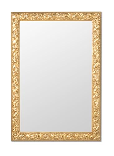 MO.WA Specchio da parete legno classico oro 69x49, Made in Italy, Specchio moderno rettangolare per soggiorno camera da letto bagno, arredo casa