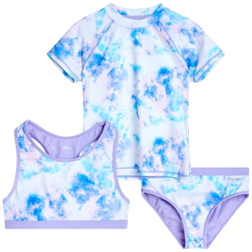 Eddie Bauer Girls' Rash Guard Set - 3 Piece Swimsuit Set - Upf 50+ Quick Dry Rash Guard, Tankini Top, And Bottom (S-Xl), Size Large, Lavander #TOP14