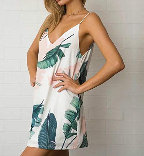 Zimaes Vestido curto de praia casual com gola V e estampa solta, Branco, XX-Large