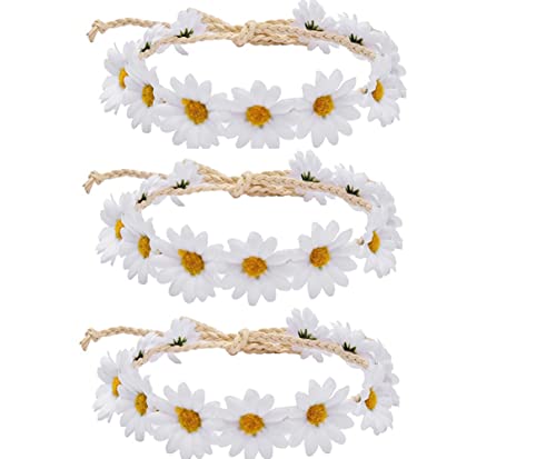 ericotry 3 ghirlande con margherite e fiori, corona per capelli, accessori per feste, hippie, matrimoni, festival, oggetti di scena per foto (bianco)