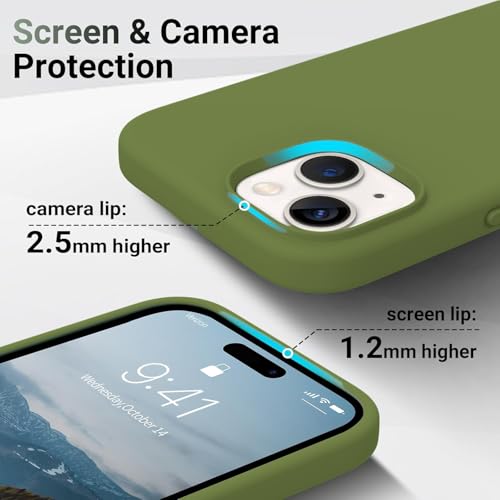 Image of DIZORO Compatible with iPhone 13 Case, Liquid Silicone Case, Full Body Protective Cover, Shockproof, Slim Phone Case, Anti-Scratch Soft Microfiber Lining, 6.1 inch - Pine Green