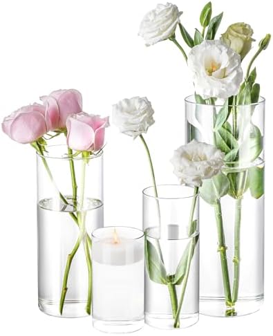 4 Pack Glass Cylinder Vases 4,6,8,10 Inch Tall Clear Flower Vase ...