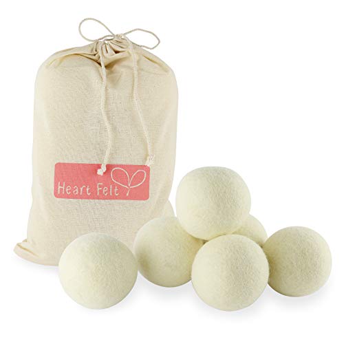 Heart Felt Wool Dryer Balls (6 Pack XL) Pure New Zealand Wool, No