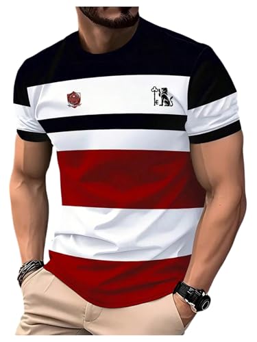 Image of RoseSeek Men's Color Block Short Sleeve Tee Shirts Casual Crewneck T Shirt Trendy Summer Tops