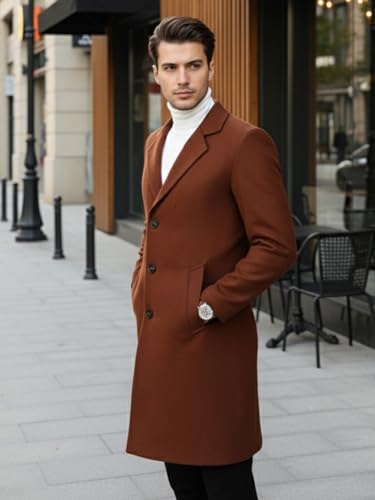 Image of CHKOKKO Wool Blend Men Winter Wear Regular Fit Standard Length Coat