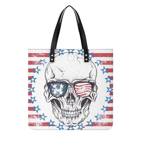 Tote bag crâne motif drapeau américain sac cabas grand format