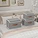 Yawinhe Collapsible Storage Bin, Cube Organizer Basket, Fabric Box with Lids, Washable and Leather Handle, for Home, Closet, Grey, 15.0''Lx9.8''Wx9.8''H, 3-Pack, USNK024GL-3