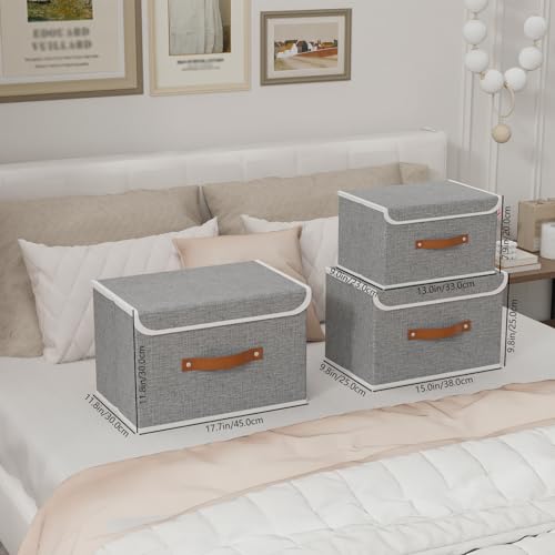 Yawinhe 3 Stück Aufbewahrungsboxen mit Deckel,45x30x30cm,Grau – Ansicht 8