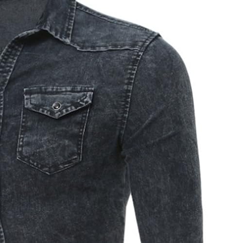 Men's Button Down Trucker Jean Shirt Casual Distressed Wash Denim Shirt Slim Fit Vintage Work Jean Jacket3