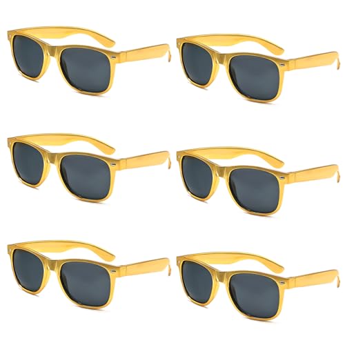 3/6/12/20 Pack Metallic Gold Sunglasses Bulk for Women Men Retro 90s Cheap Glasses for Party Supplies
