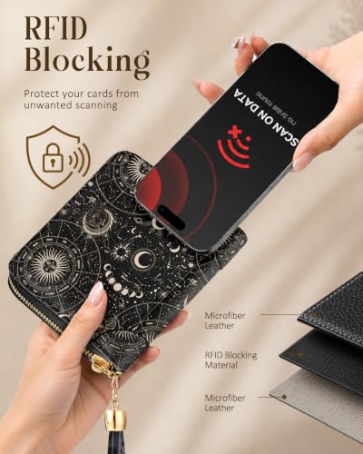Image of Bistup 40 Slots Credit Card Holder for Women Girls, Celestial | Leather, RFID Blocking, Large Capacity, Zipper Wallet, Card Organizer, Card Protector, Pretty Aesthetic