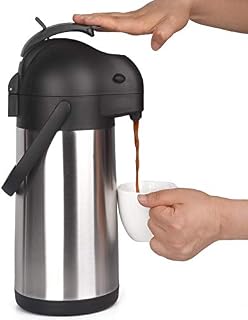 2.2L Pump Action Airpot -Thermal Coffee Flask, Stainless Steel Insulated Vacuum Airpot Flask, 12 Hours Hot / 24 Hours Cold, Hot Water Dispenser, Tea Jug, Lab Tested Pump Flask For Hot Drinks - Cresimo