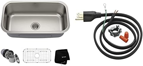 Kraus KBU14 31-1/2 inch Undermount Single Bowl 16-gauge Stainless Steel Kitchen Sink & InSinkErator Garbage Disposal Power Cord Kit, CRD-00, Black, Pack of 1