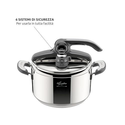 Lagostina Novia Vitamin Lagoeasy'UP Pentola a Pressione 5 L in Acciaio Inox 18/10 Ø 22 cm, Pentola Induzione e Gas, Coperchio con Apertura Facilitata, Inclusi Cestello, Ecodose e Ricettario - Immagine 4