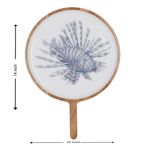 Image of Shell Yeah Serving Board with Enamel Finish | Handcrafted Wooden Serving & Charcuterie Board with Fish Design for Appetizers & Desserts | Food Safe