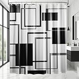Yieldeer Geometric Shower Curtain Black and White Grey Modern Abstract Masculine Shower Curtains for Mens Bathroom Decor, Waterproof Fabric with Hooks 70 x 72 Inch
