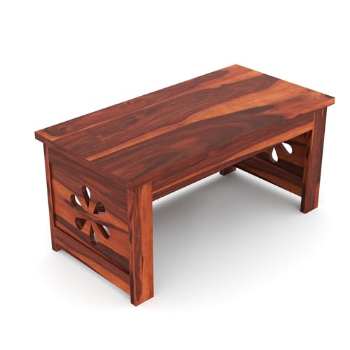 Image of Sheesham Wooden Coffee Table for Home, Living Room Furniture | Solid Wooden Center Table for Living Room, Meeting Room Sofa Side Table Center Tea Table, Flower- Honey Finish
