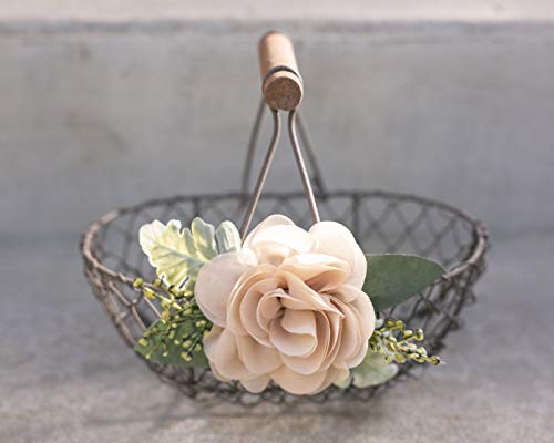 image for Rustic Flower Girl Basket - Country Metal Wedding Basket w/Wood Handle