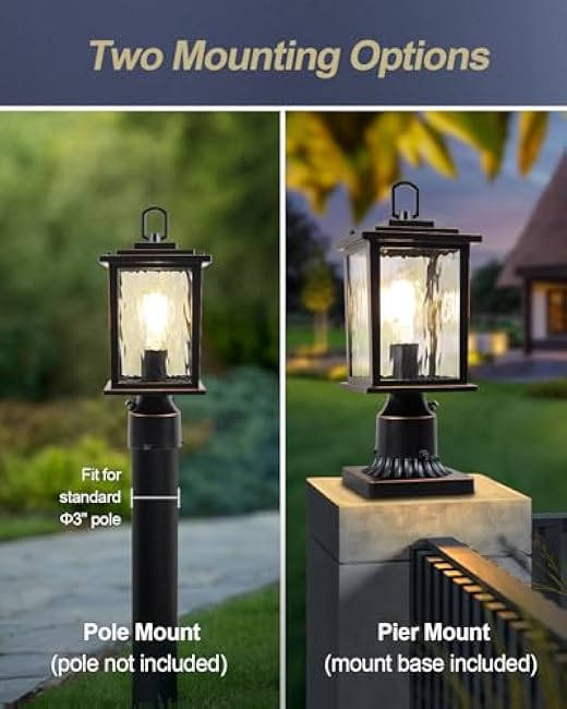 Outdoor Post Light Oil-Rubbed Bronze Pole Lantern 16'' Lamp Post Light Fixture