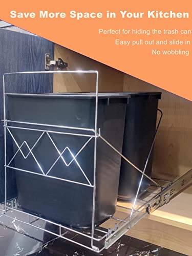 Double 28-Quart Pull-Out Trash Can Under Cabinet, Sliding Cabinet Trash Can Pull Out Kit For 18-Inch Wide Cabinets, Slide-Out Dual Trash Can Rack For Kitchen Cabinets, Garbage Can Not Included #TOP5