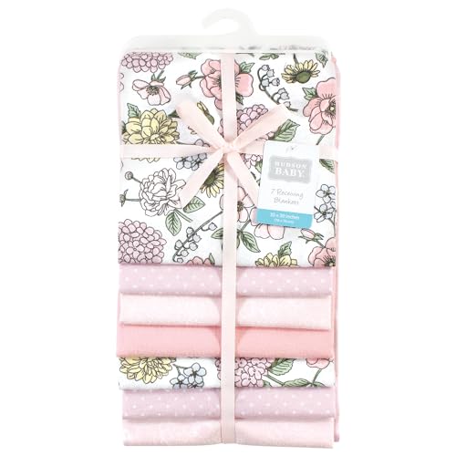 Image of Little Treasure Hudson Baby Cotton Poly Flannel Receiving Blankets Multipack, Pink Vintage Blossom, 30x30 inches