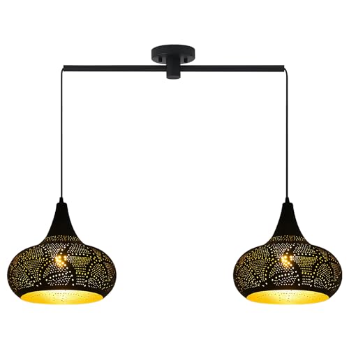 Image of Moroccan Pendant Light Fixture 2-Light Design Black Hanging Lamp