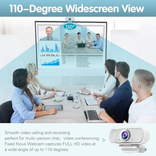 Image of TRAUSI Webcam 1080P with Built-in Mic, Wide Angle & Privacy Cover for PC /Laptop, Plug & Play USB HD Computer Web Camera with Light Correction for Meetings, Streaming and Video Calling (White)