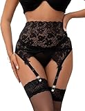 Lace Garter Belt for Women High Waisted Suspender Belt with 4 Vintage Strap Garter Belts for Thigh High Stockings Black
