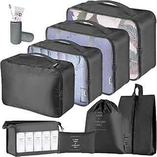 ZDKGER Packing Cubes,9 PCS Travel Luggage Organizers Set Waterproof Suitcase Organizer Bags Travel Essentials Bag(Black)