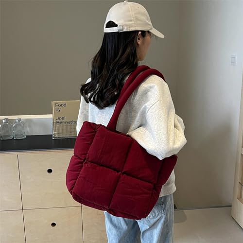 Quilted Puffy Nylon Shoulder Bag for Women Tote Handbags Large Soft Puffer Winter Cotton Padded Purse4