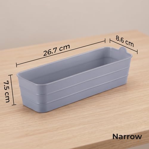 Image of KOLORR Flexi Tray Narrow Flexible Space-Saving Storage, Stackable Storage Organizer, Drawer Organizer Trays for Home, Washroom, Office, and Kitchen Organization Pack of 3 - Grey