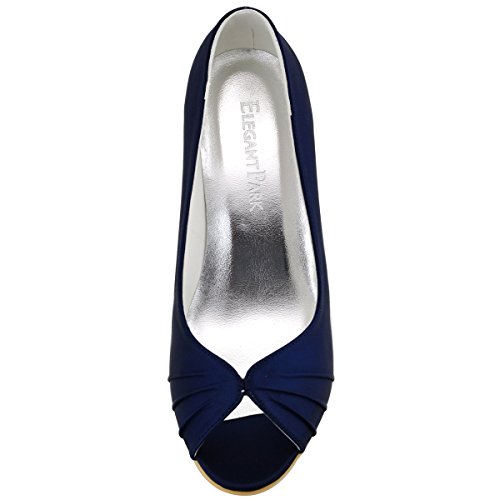 ELEGANTPARK Women High Heel Pumps Peep Toe Satin Evening Prom Bridal Wedding Wedges - Image 4