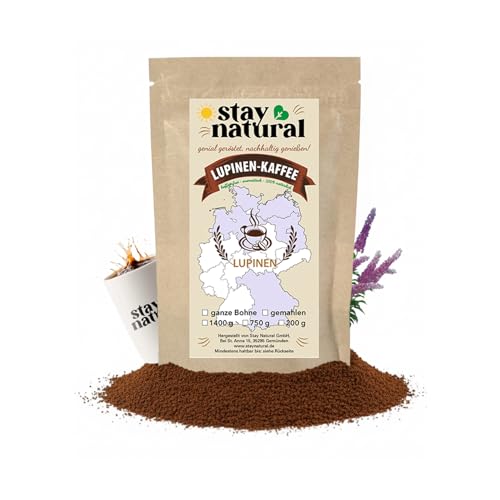 Stay Natural Lupinen Kaffee gemahlen 200g Koffeinfreier Kaffee natürliche Kaffeealternative aus deutschen Süßlupinen dunkel geröstet vegan & glutenfrei