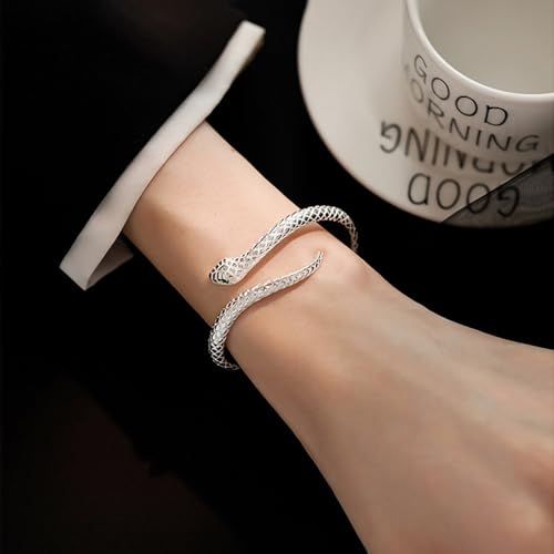 GIGB PBDK Silver Snake Open Cuff Bangle Bracelet for Women,Personality Punk Green Rhinestone Jewelry Gifts,Unique Sparkly Halloween Anniversary Bracelets3