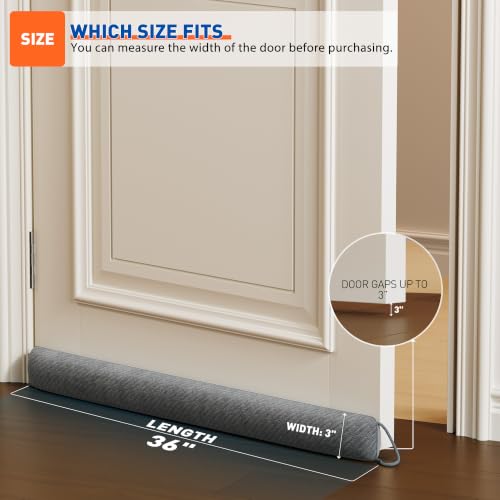 Image of MAGZO Door Draft Stopper for Bottom of Door 36 Inches, Velour Gray | Weighted Door Noise Blocker, Under Door Gap Filler with Machine Washable Fabric, Home