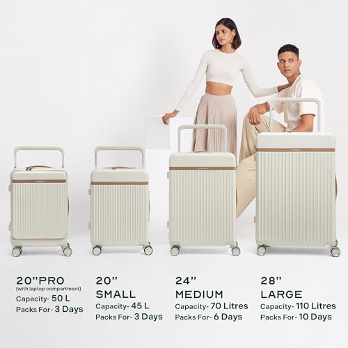 Image of THE ASSEMBLY Polycarbonate Spinner Trolley Bags of 3 | Premium Hard Shell Cabin (20 inches) & Check-in Luggage (24 inches & 28 inches) with Wide Handle & Keyless TSA Lock, Moon-White