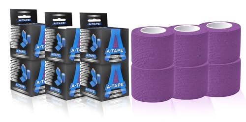Image of A-Tape Breathable Self Adhesive Cohesive Bandage Wrap - Athletic Non-Woven for Sports, Medical Use, Injuries, Knee & Wrist Support - Suitable for Humans & Pets (Purple, 5cm Pack Of 6)