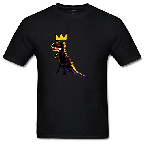 iCoup Julongcul Men's Basquiat Crown Dinosaur Cotton T-Shirt L Black