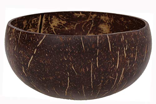 VNCraft Natural Coconut Bowls and Spoons Set of 2 - Polished with Coconut Oil, Durable, Lightweight, Useful, Large Wooden Serving Bowl for Salads, Breakfast, Decoration, Vegan Organic Friendly