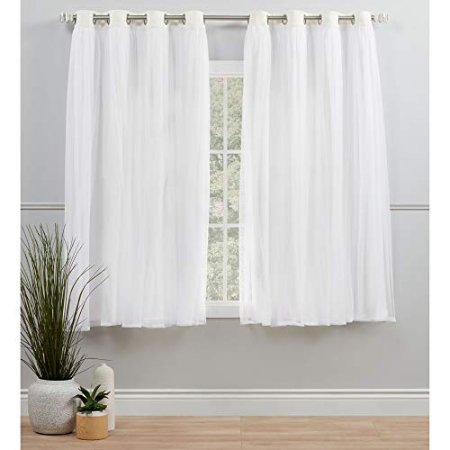 TOWN & COUNTRY LUXE Exclusive Home Catarina Layered Solid Room Darkening Blackout and Sheer Grommet Top Curtain Panel Pair