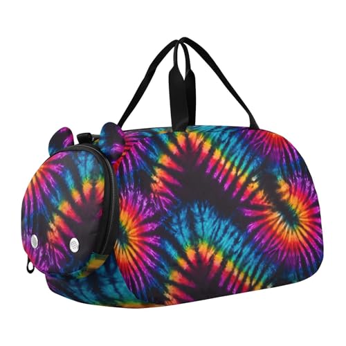 Duffle Bag for Boys or Girls with Shoes Compartment, Colorful Tie Dye Pattern Sports Travel Bag Overnight