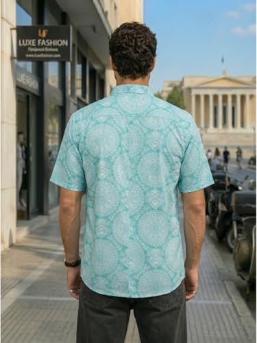 Image of BROWN CULTURE Casual Loose Fit Shirt for Men | Premium Cotton Blend Oversized Printed Shirts | Trendy Half Sleeve Relaxed Fit Shirt | Modern Graphic Fashion Top for Men