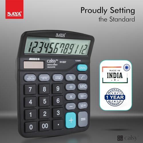 Image of Saya Standard Desktop Calculator | 112 Steps Check | M+, M-, MRC Functions | Dual Power: Solar & Battery | Large Button Layout | Auto Power Off | Ideal for Office, School & Business | 1-Year Warranty.