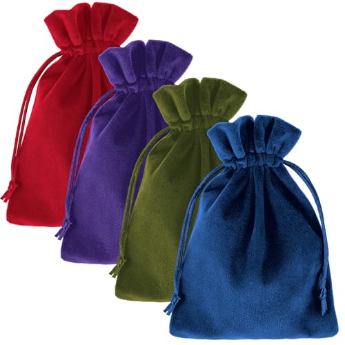 Tucnoeu 4pcs 7.08 X 5.11inch Velvet Gift Bags Soft Velvet Bags with Drawstrings Dice Bag Small Drawstring Pouch for Tarot Rune Jewelry Crystal(4 Colors)