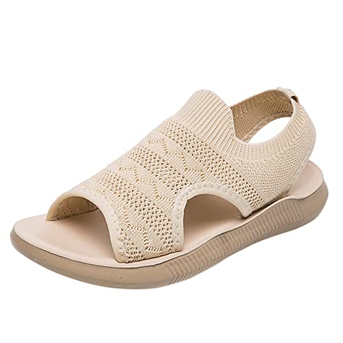 Womens Flying Woven Mesh Sandals | Open Toe Slingback Orthopedic Slide Sport Sandals With Mesh Upper For Ladies Breathable & Washable Casual Hollow Out Summer Shoes For Outdoor Jogging